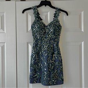 Elegant Teal Floral Embellished Corset Homecoming Party Short Dress Size XS